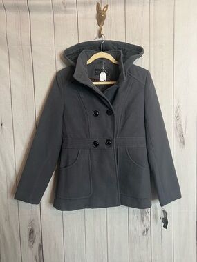 Metaphor Hooded Double-Breasted Peacoat - Dark Gray